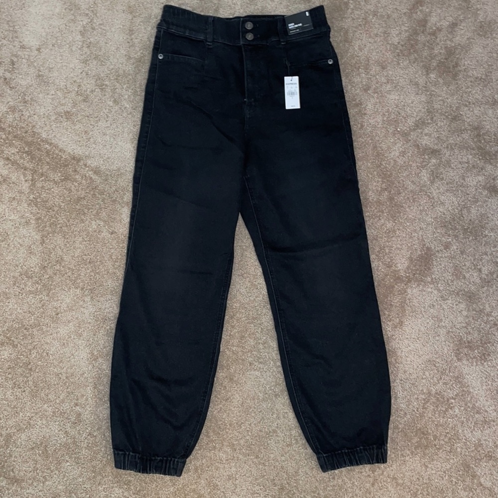 Express Black Denim Jogger Super High Rise Super Soft Knit